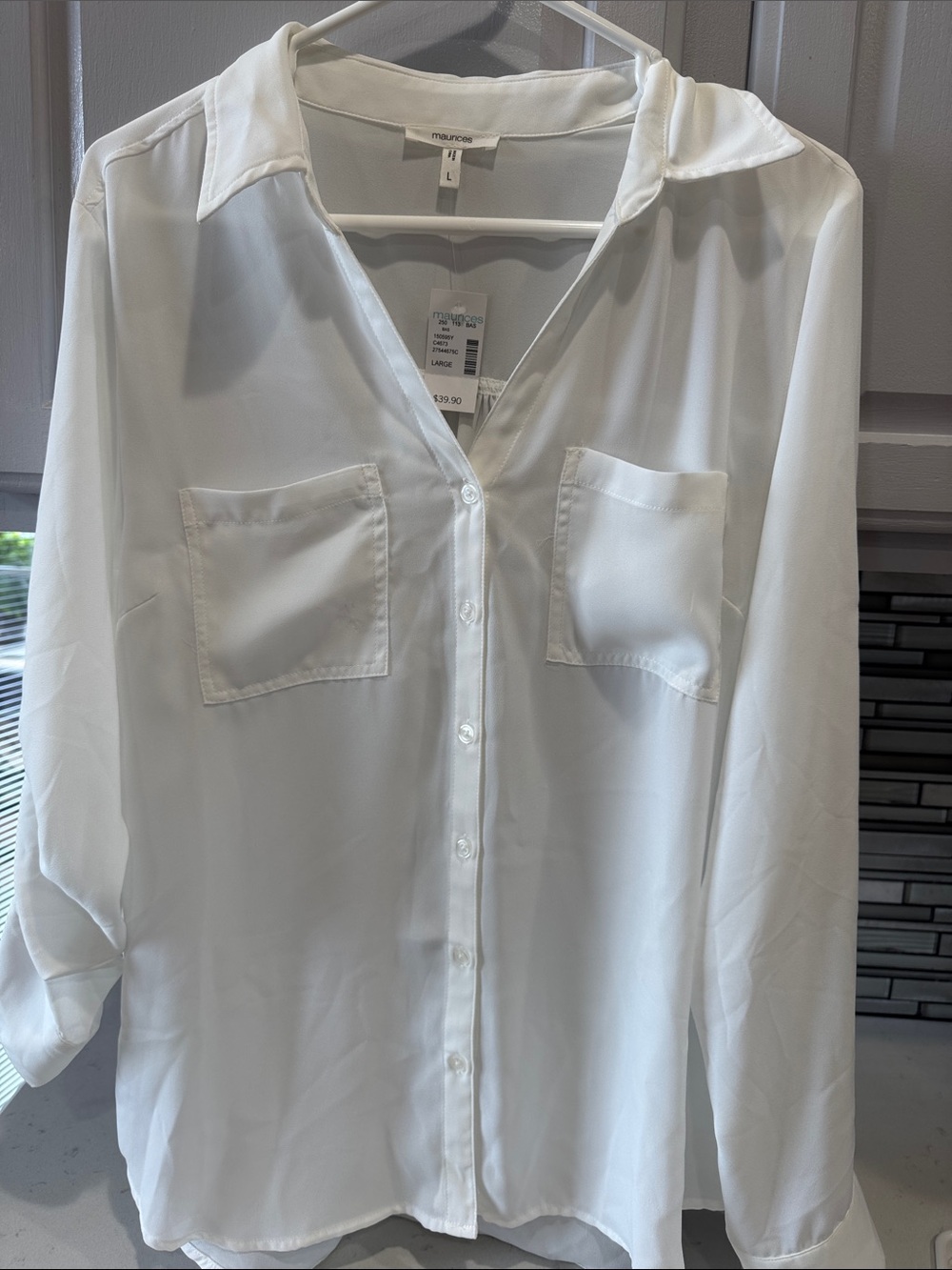 Maurices White Long Sleeve Casual Button Down Shirt with Chest Pockets